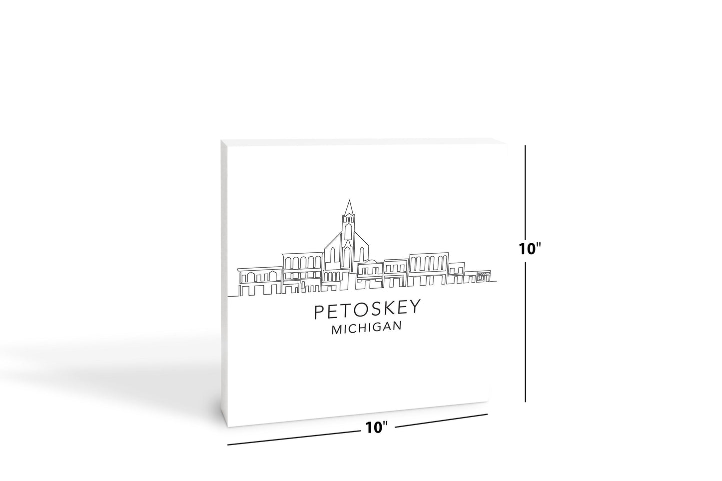 Minimalistic B&W Michigan Petoskey Skyline | Wood Block | Eaches | Min 2