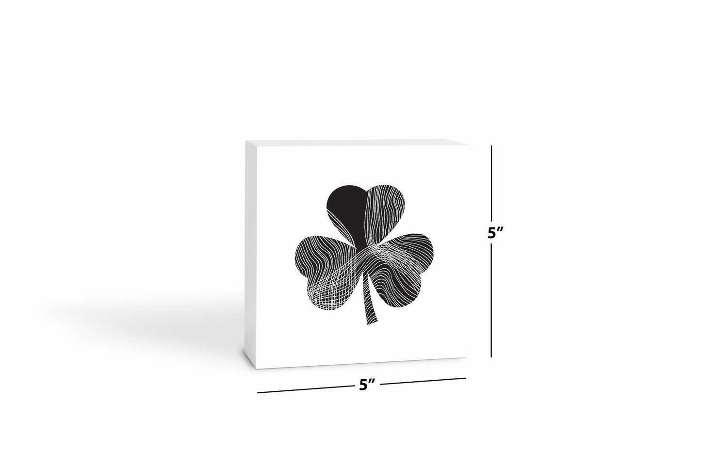 Minimalistic B&W Shamrock Shape Fluid Lines | Wood Block | Eaches | Min 4
