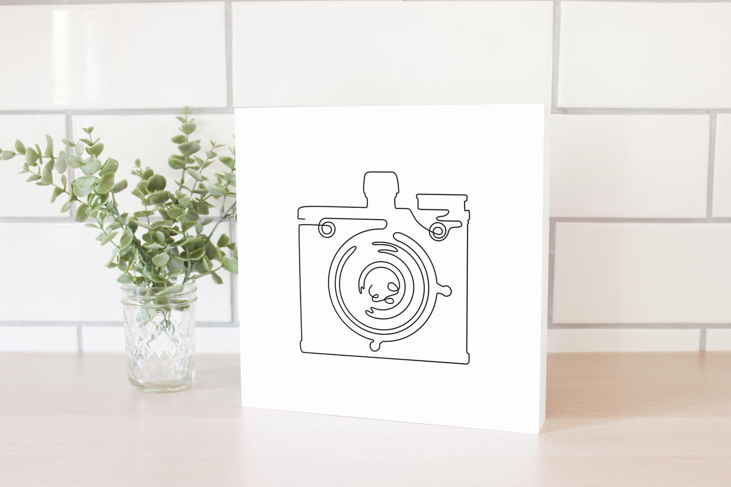 Vintage Camera Line Drawing On White | Wood Block | Eaches | Min 2