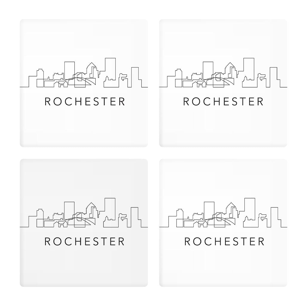 Minimalistic B&W New York Rochester Skyline | Absorbent Coasters | Set of 4 | Min 2