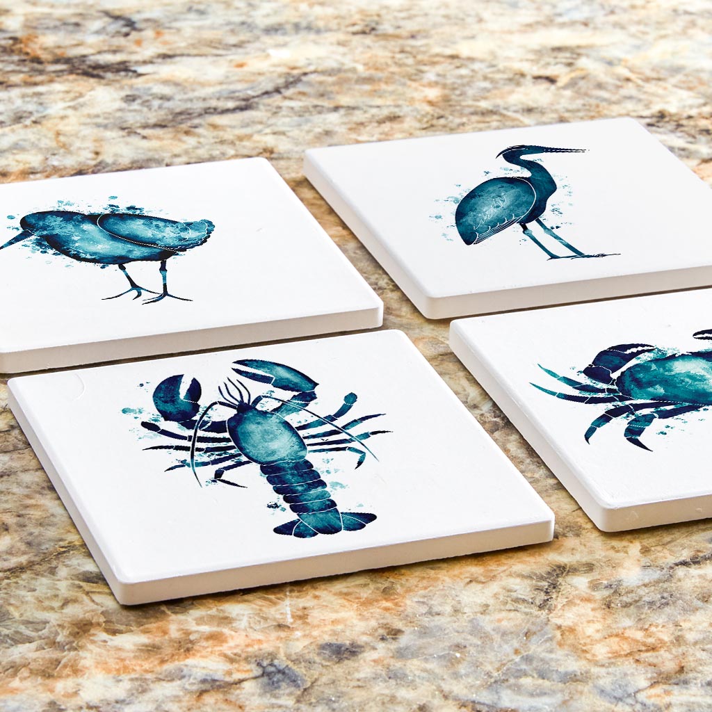 New England Water Color Animals | Absorbent Coasters | Set of 4 | Min 2