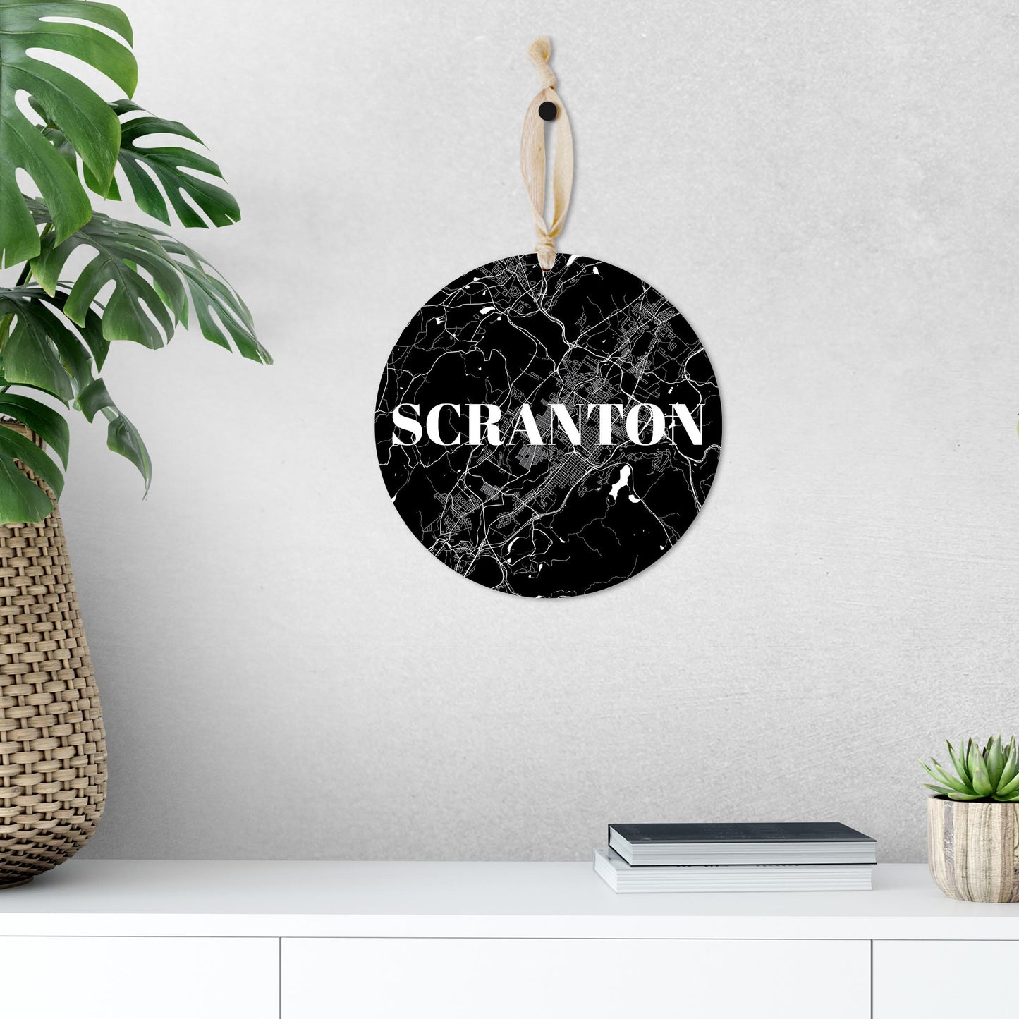 Minimalistic B&W Pennsylvania Scranton Map | Wood Ornament | Eaches | Min 1