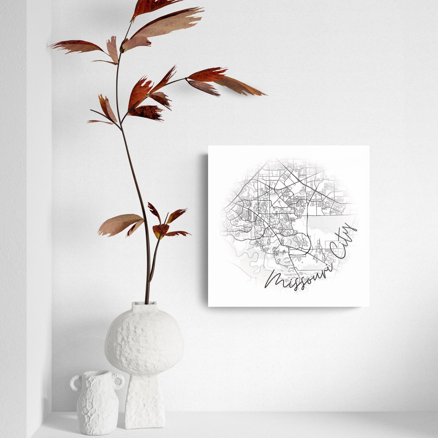 Minimalistic B&W Texas Missouri City Circle Map | Hi-Def Glass Art | Eaches | Min 2