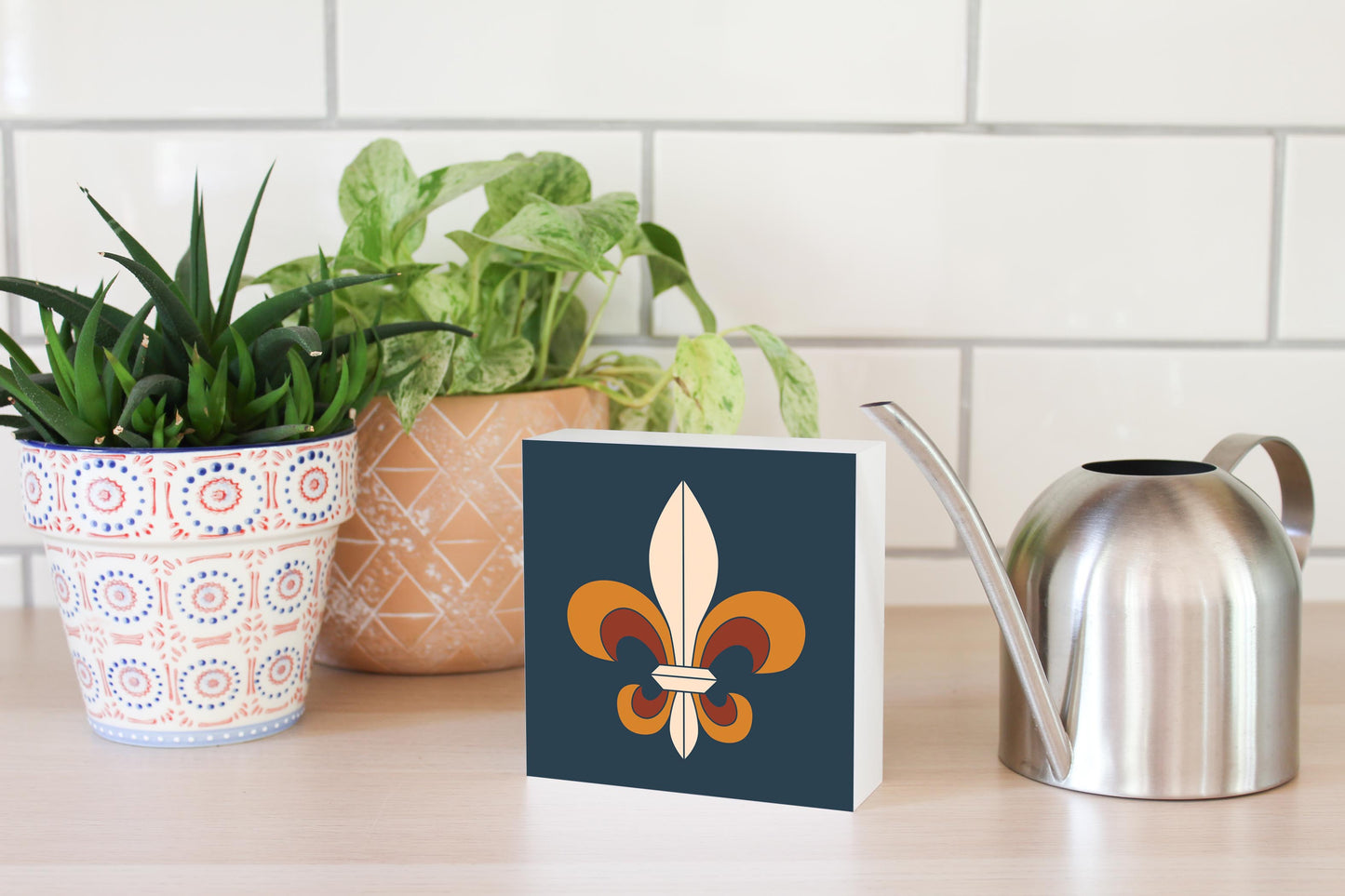 Modern Minimalist Louisiana Colorful Fleu De Lis | Wood Block | Eaches | Min 4