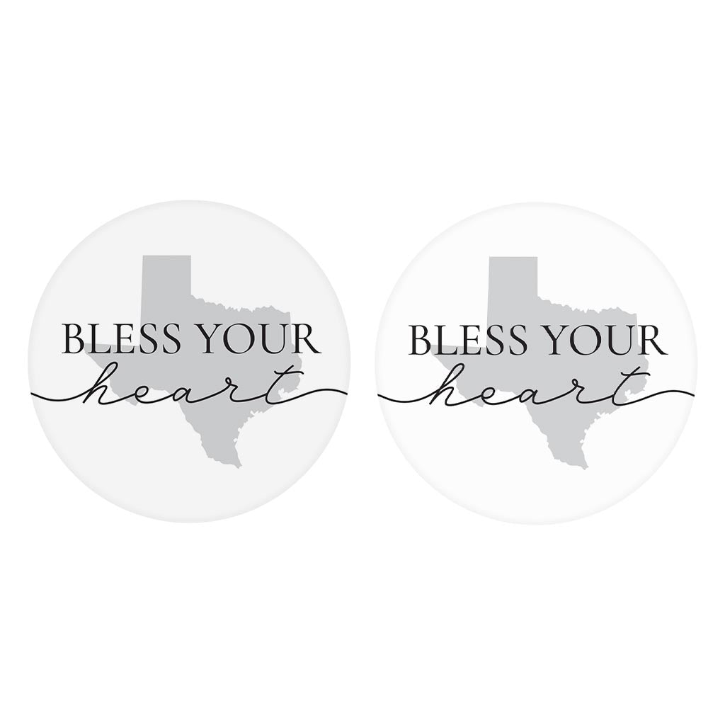 Minimalistic B&W Texas Bless Your Heart | Absorbent Car Coasters | Set of 2 | Min 4