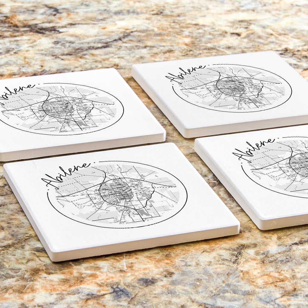 Minimalist B&W Texas Abilene Circle Map | Absorbent Coasters | Set of 4 | Min 2