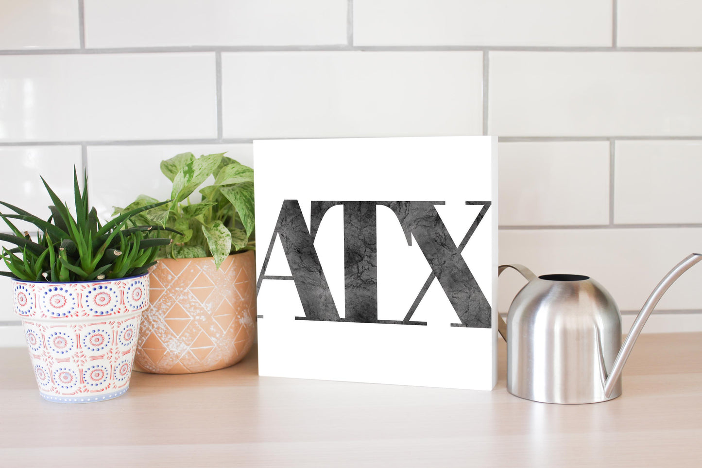 Minimalistic B&W Texas Austin White Initials | Wood Block | Eaches | Min 2
