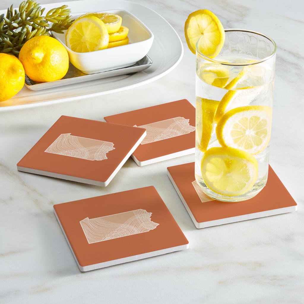 Modern Minimalist Pennsylvania State Lines Light | Absorbent Coasters | Set of 4 | Min 2