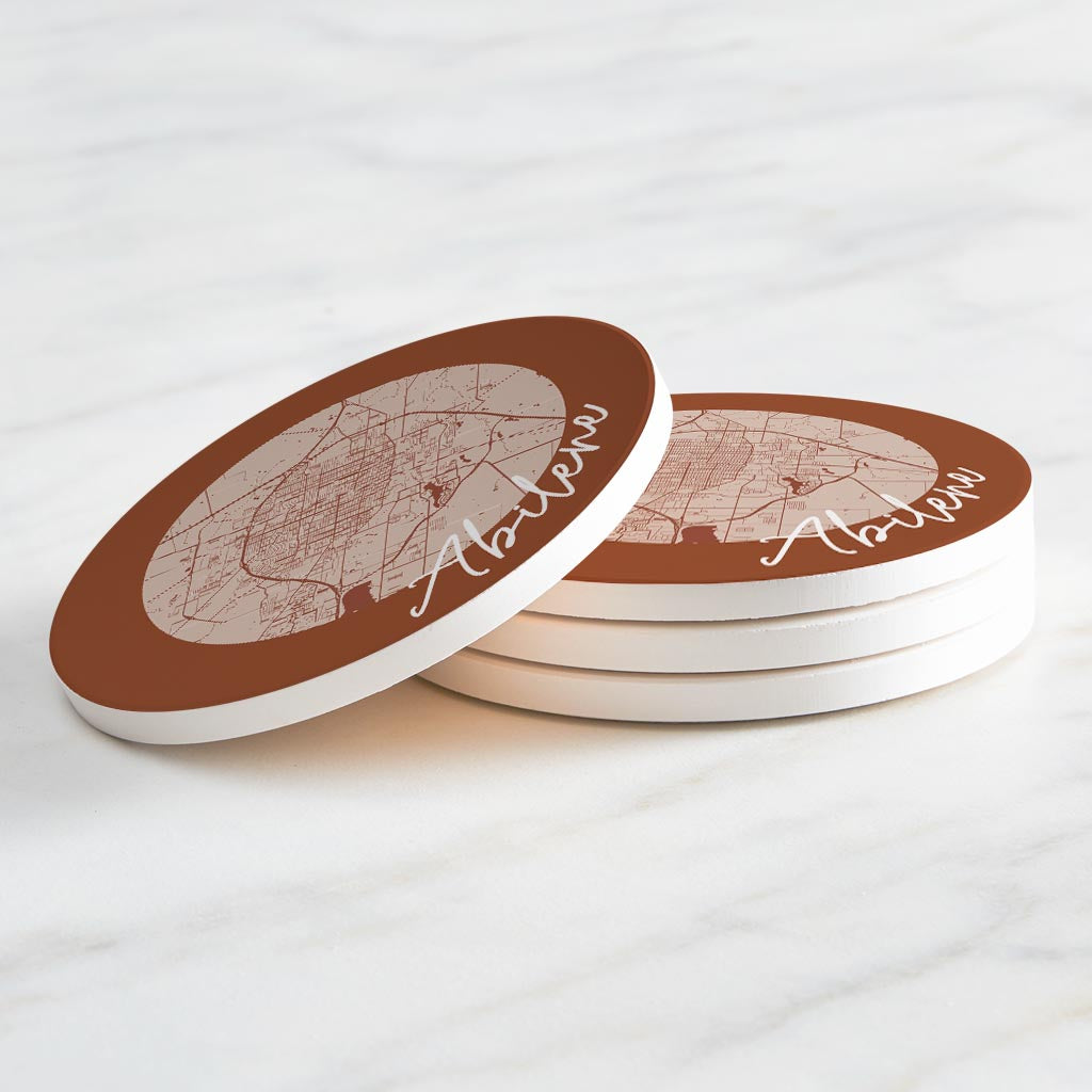 Modern Minimalist Texas Abilene Circle Map | Absorbent Coasters | Set of 4 | Min 2