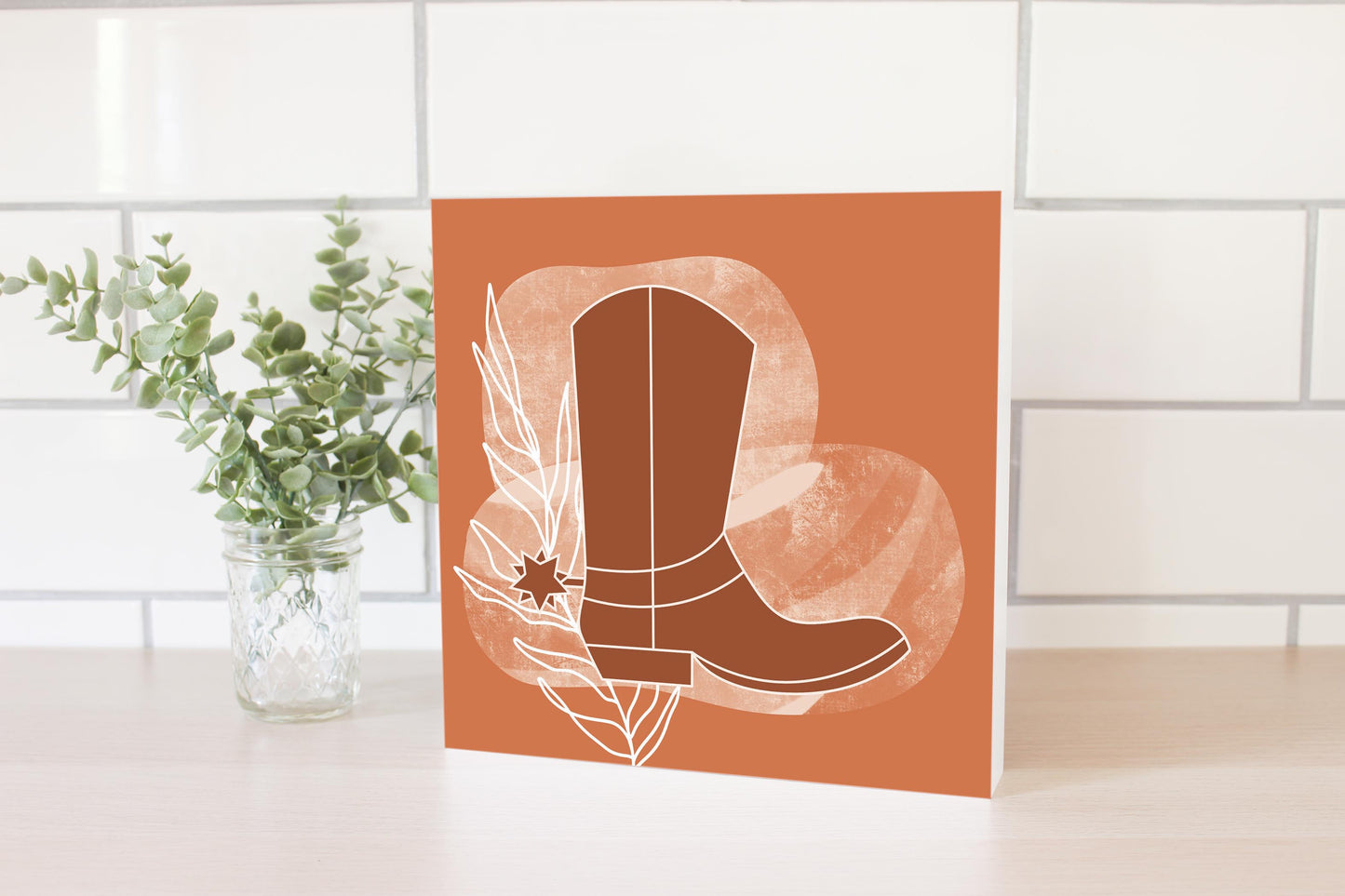 Modern Minimalist Texas Cowboy Boot | Wood Block | Eaches | Min 2