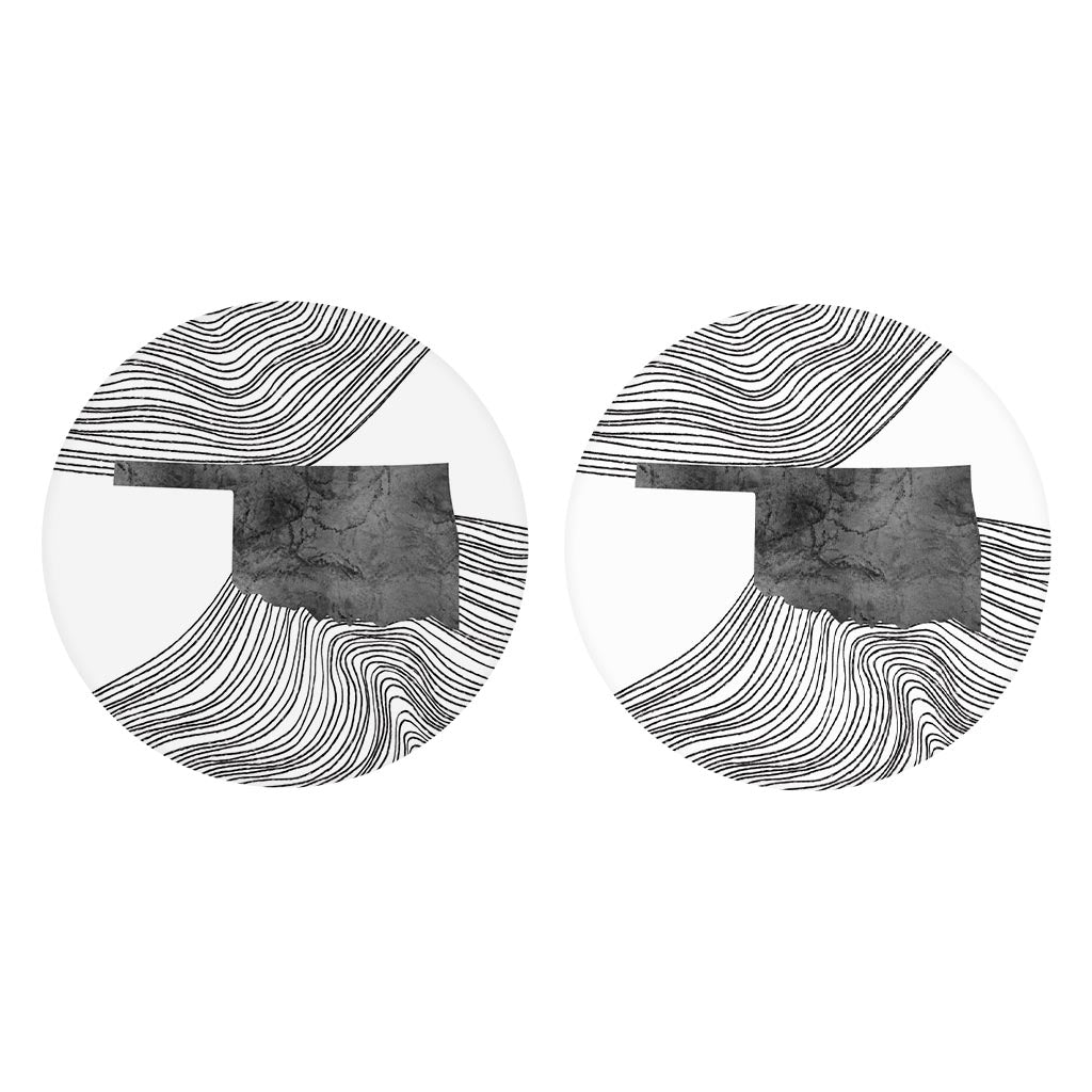 Modern Oklahoma State Shape With Fluid Lines | Absorbent Car Coasters | Set of 2 | Min 4