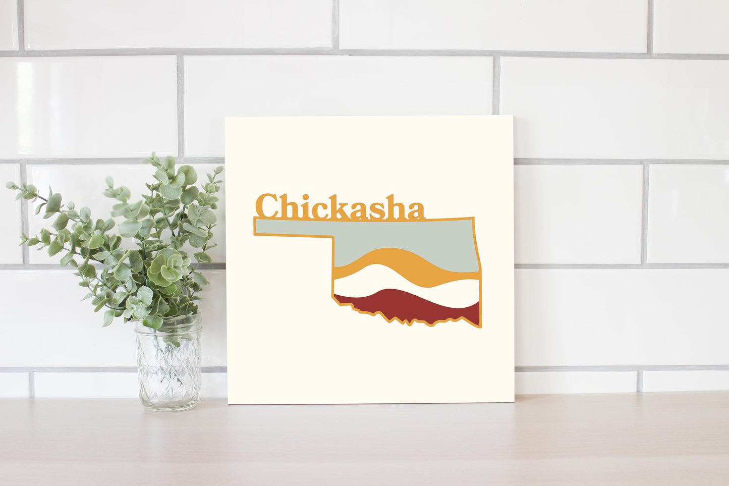 Modern Minimalist Oklahoma State Chickasha | Wood Sign | Eaches | Min 2