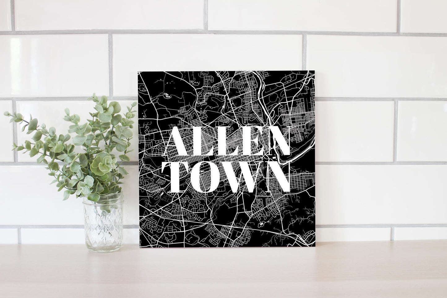 Minimalistic B&W Pennsylvania Allentown Map | Wood Sign | Eaches | Min 2