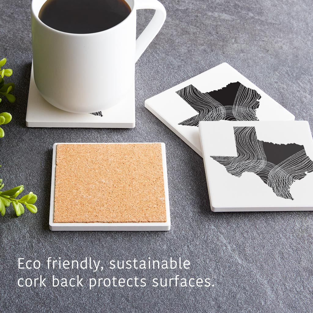 Modern Texas State Shape With Fluid Lines | Absorbent Coasters | Set of 4 | Min 2