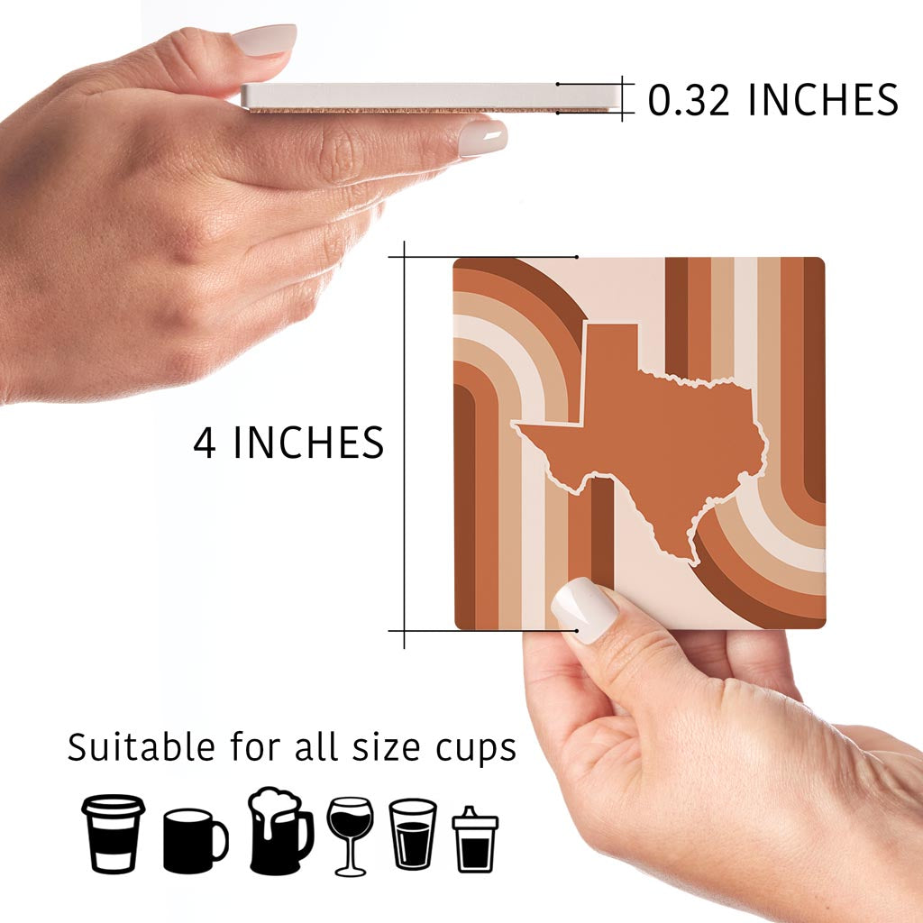 Modern Minimalist Texas State Shape Retro Lines | Absorbent Coasters | Set of 4 | Min 2