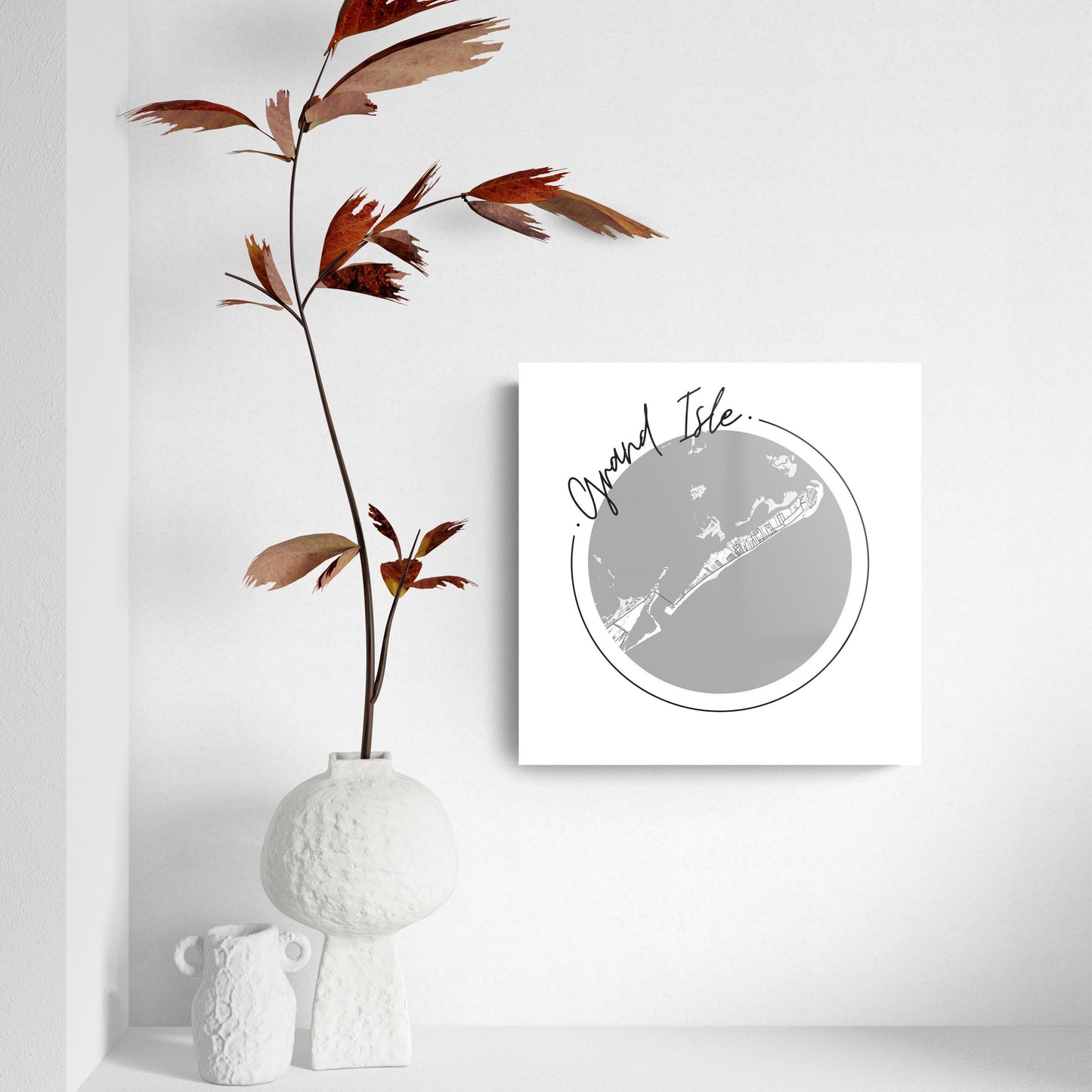 Minimalist B&W Louisiana Grand Isle Circle Map | Hi-Def Glass Art | Eaches | Min 2