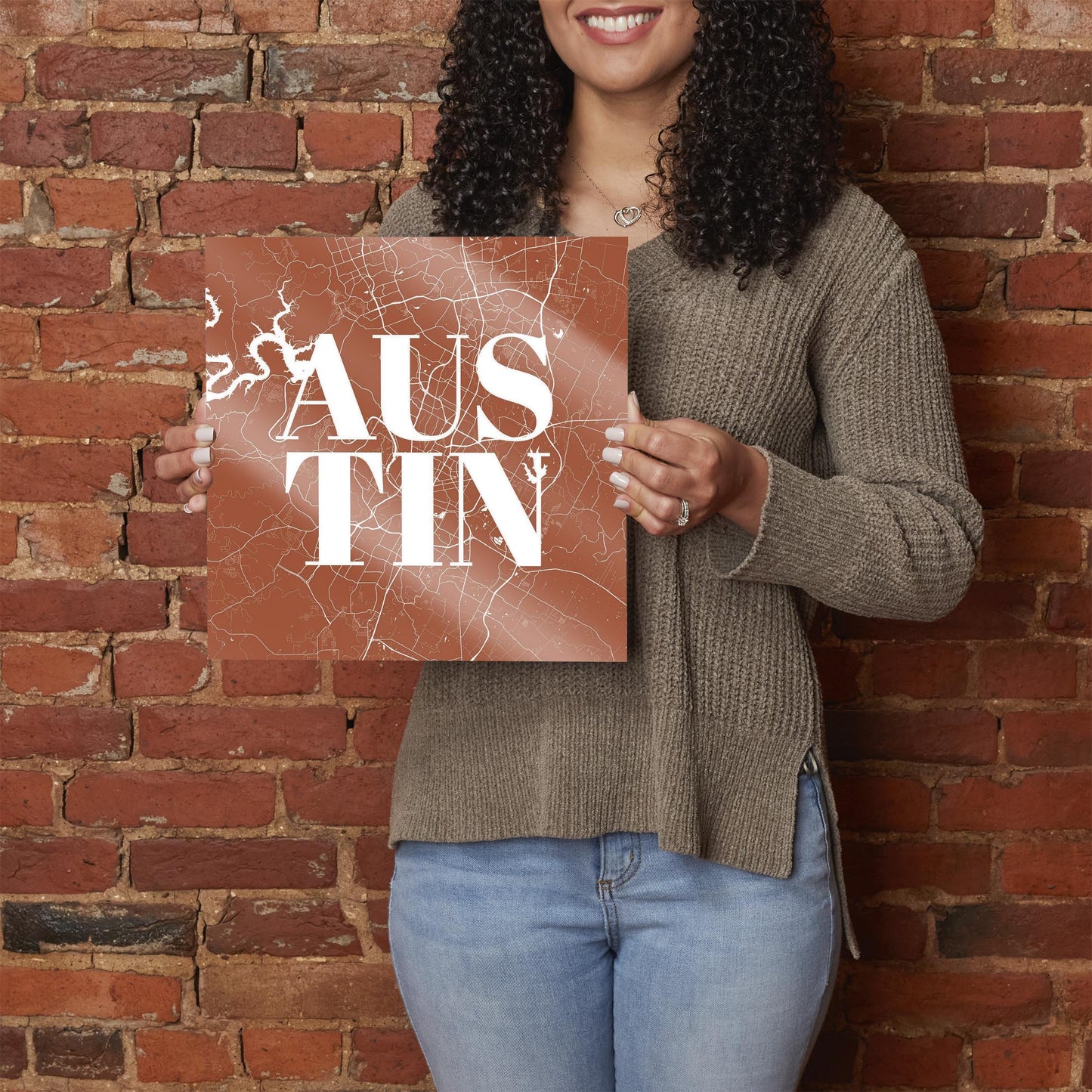 Modern Minimalist Texas Austin Map | Hi-Def Glass Art | Eaches | Min 1