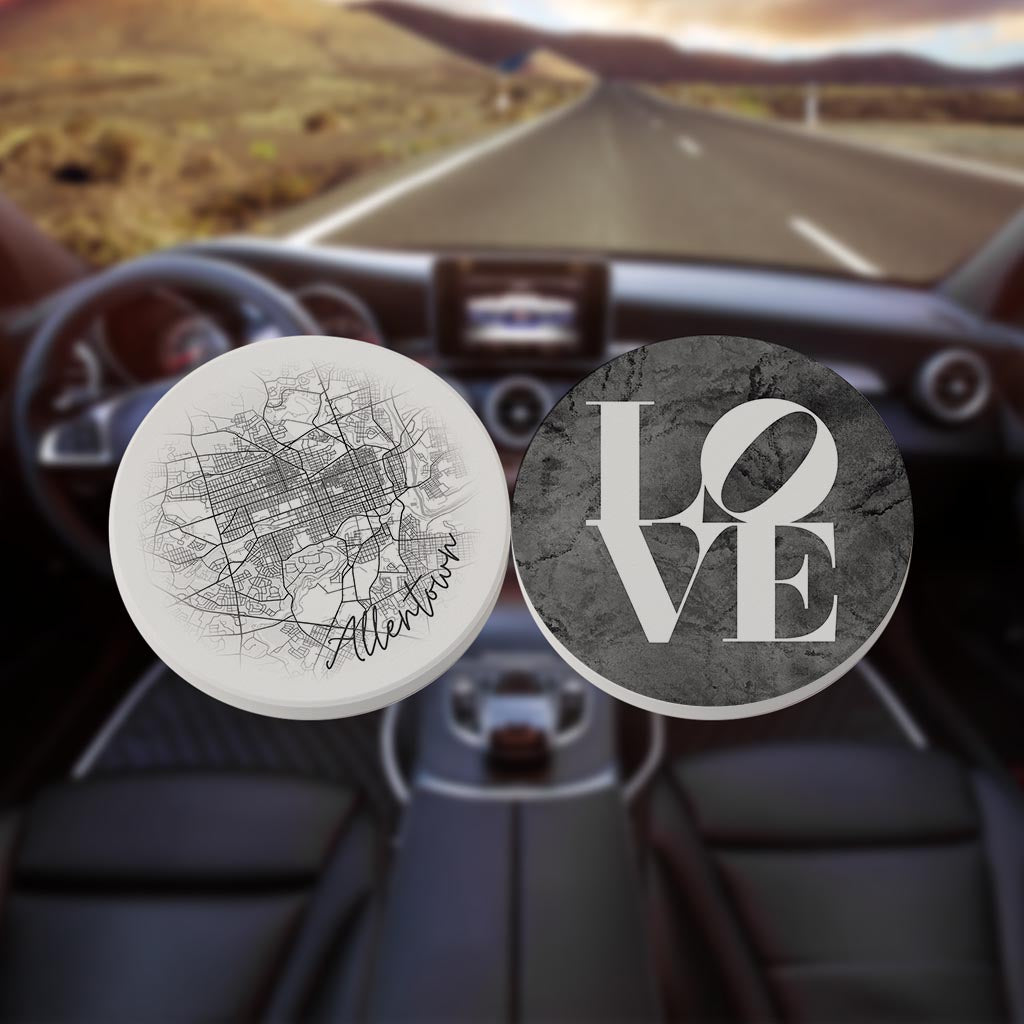 Minimalistic B&W Pennsylvania Alentown Circle Love| Absorbent Car Coasters | Set of 2 | Min 4