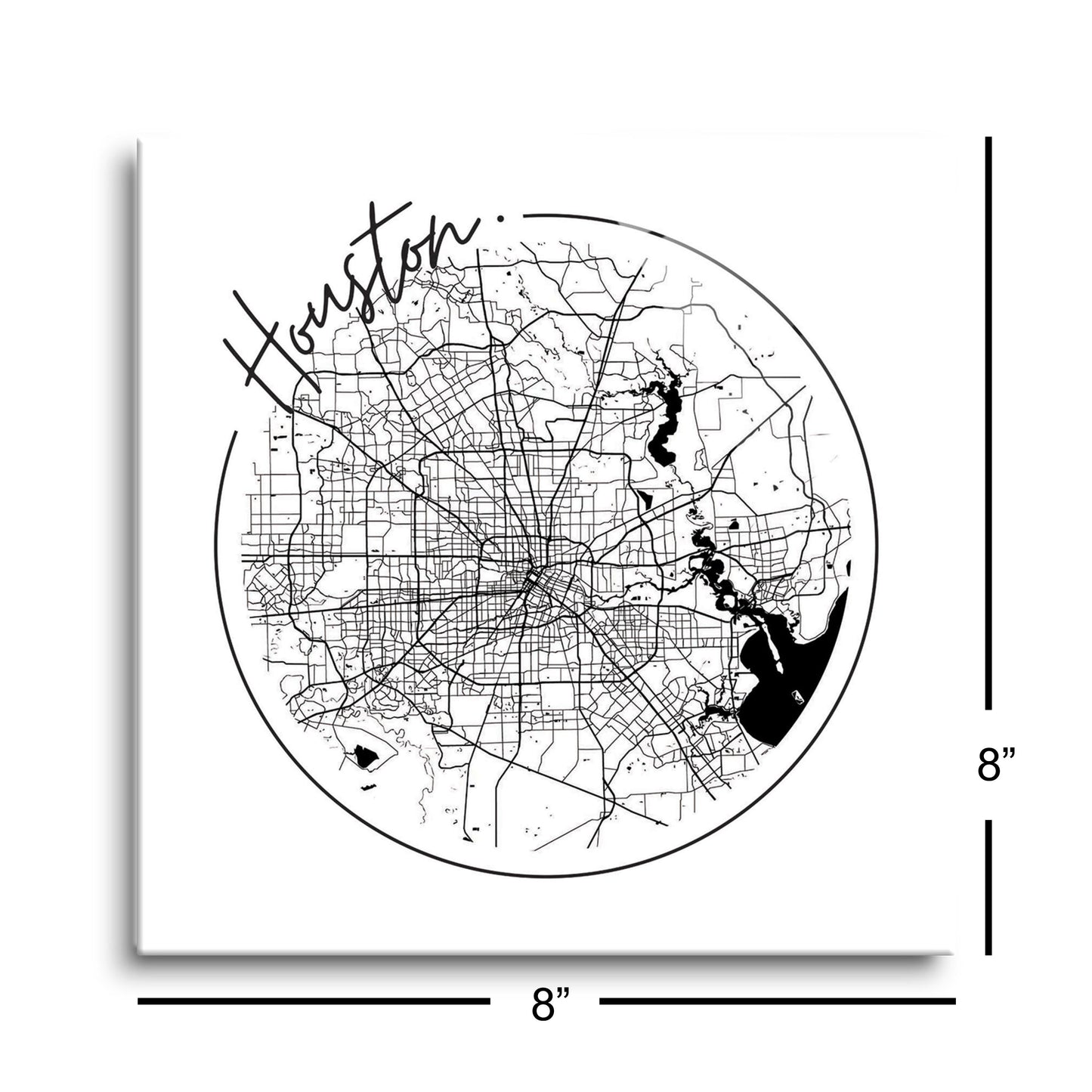 Modern Houston White Round Map | Hi-Def Glass Art | Eaches | Min 2