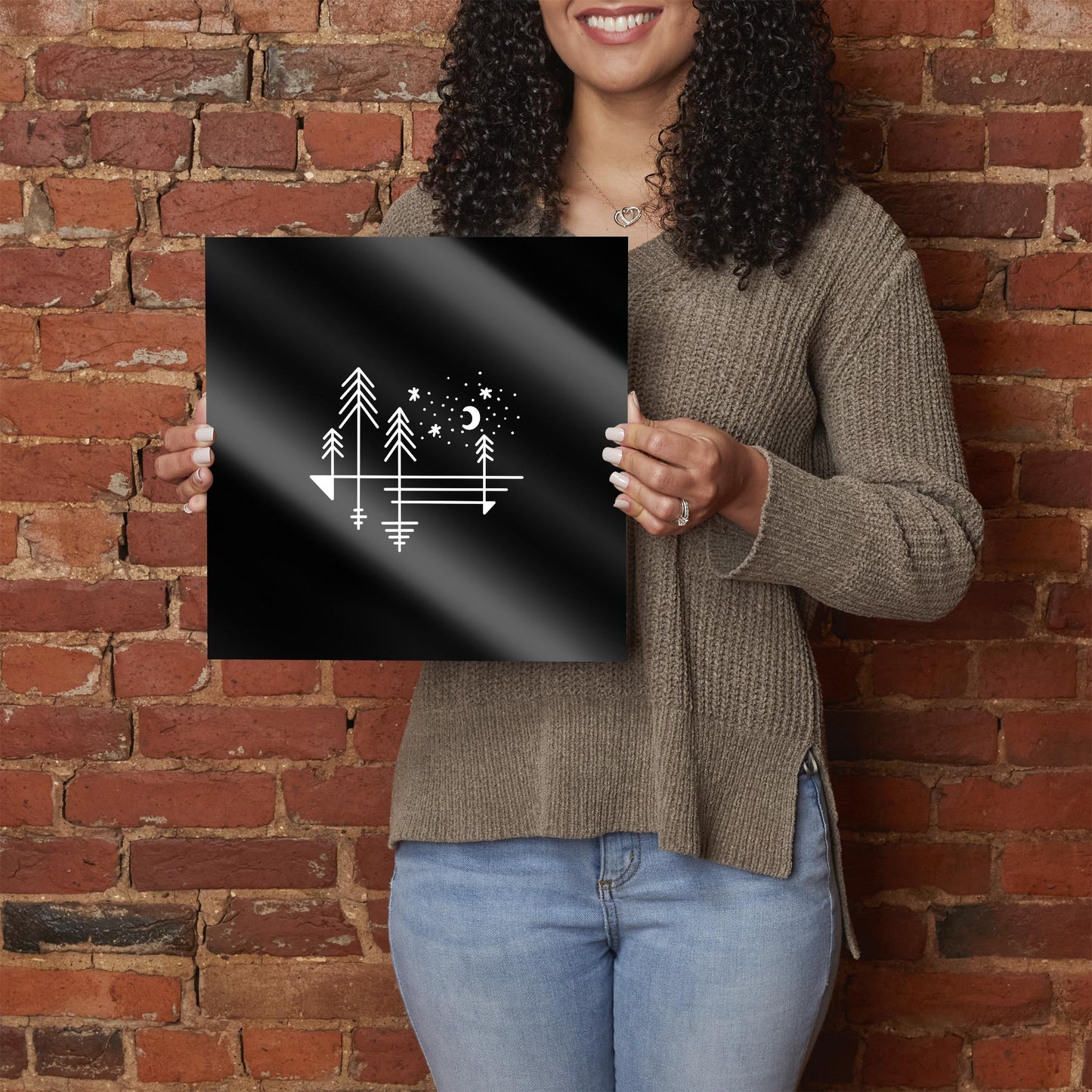 Minimalistic Tree Line Drawing On Black | Hi-Def Glass Art | Eaches | Min 1