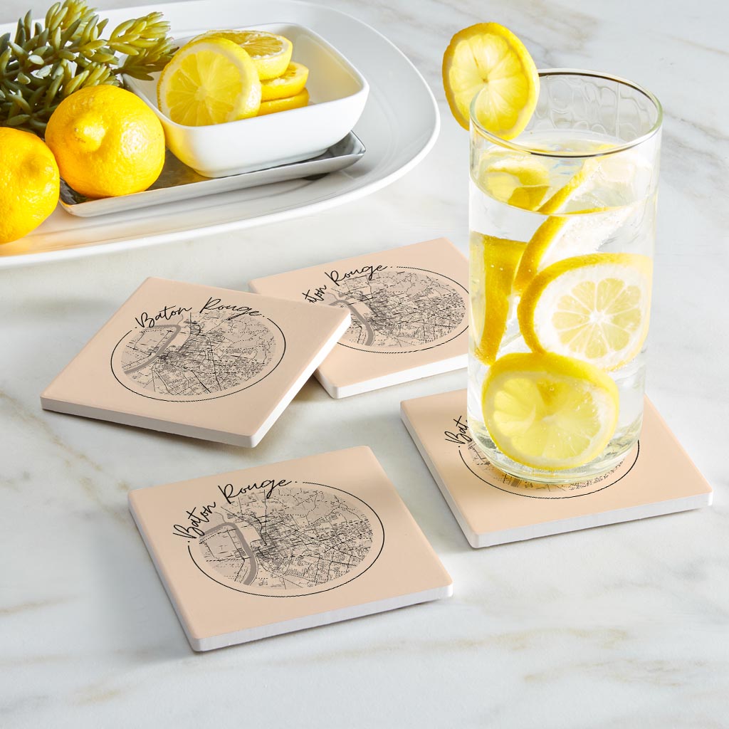 Louisiana Colorful Baton Rouge Circle Map | Absorbent Coasters | Set of 4 | Min 2