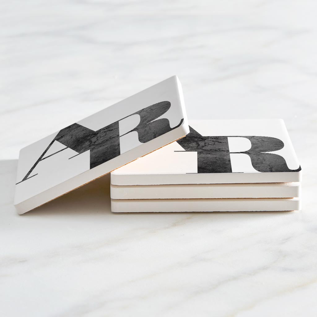 B&W Minimalist Arkansas White Initials | Absorbent Coasters | Set of 4 | Min 2