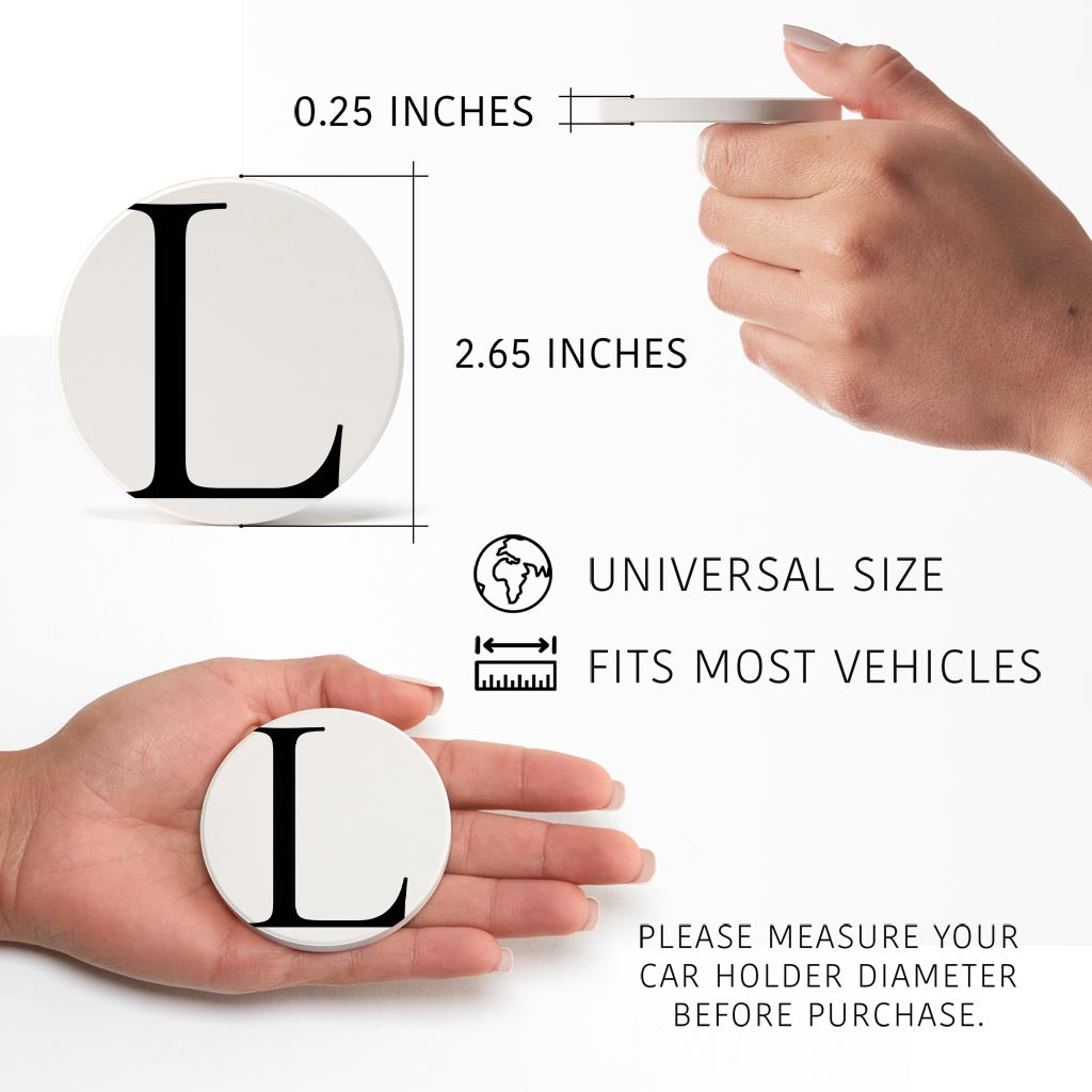 Minimalist Monogram L Circle | Absorbent Car Coasters | Set of 2 | Min 4