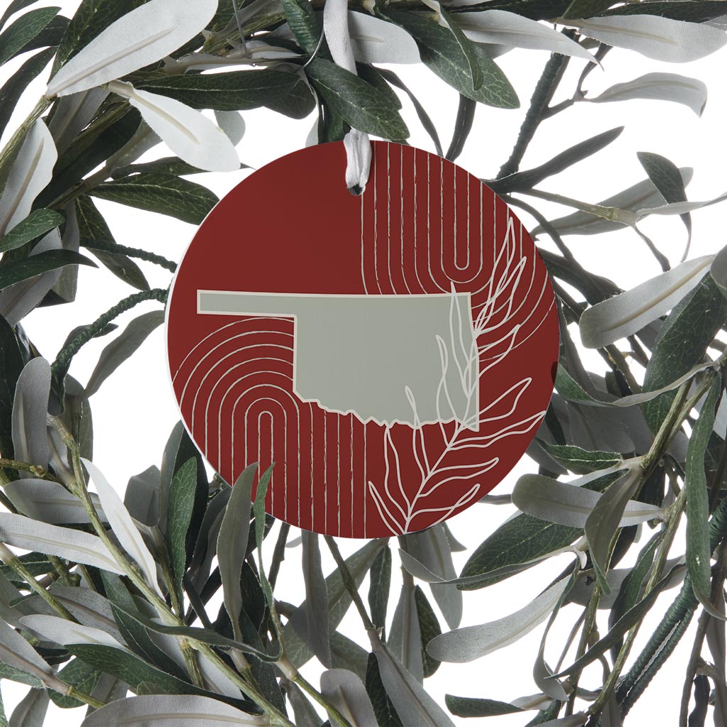 Modern Minimalist Oklahoma State Shape With Leaf| Wood Ornament | Eaches | Min 6