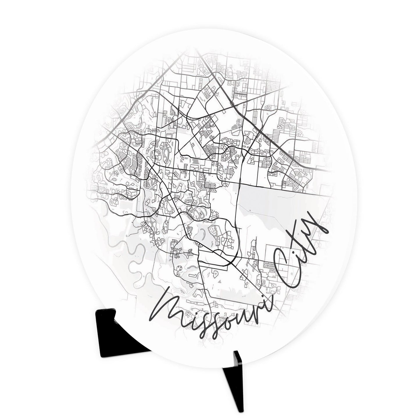 Minimalistic B&W Texas Missouri City Circle Map | Wood Sign | Eaches | Min 1