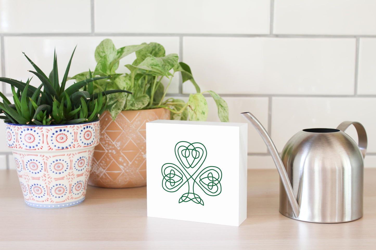 White Green Shamrock | Wood Block | Eaches | Min 4