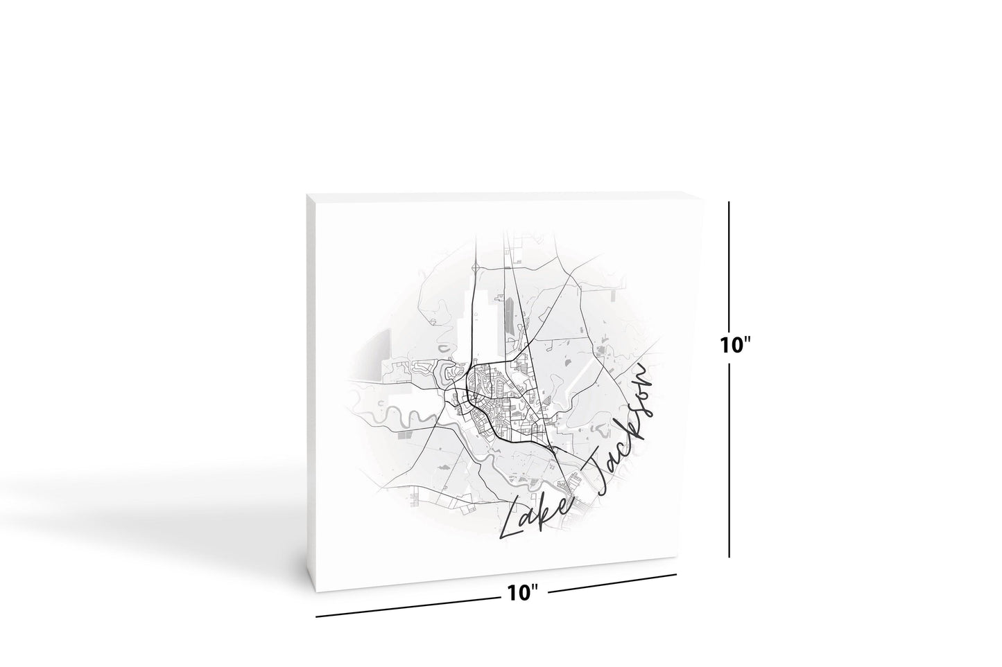 Minimalistic B&W Texas Lake Jackson Circle Map | Wood Block | Eaches | Min 2
