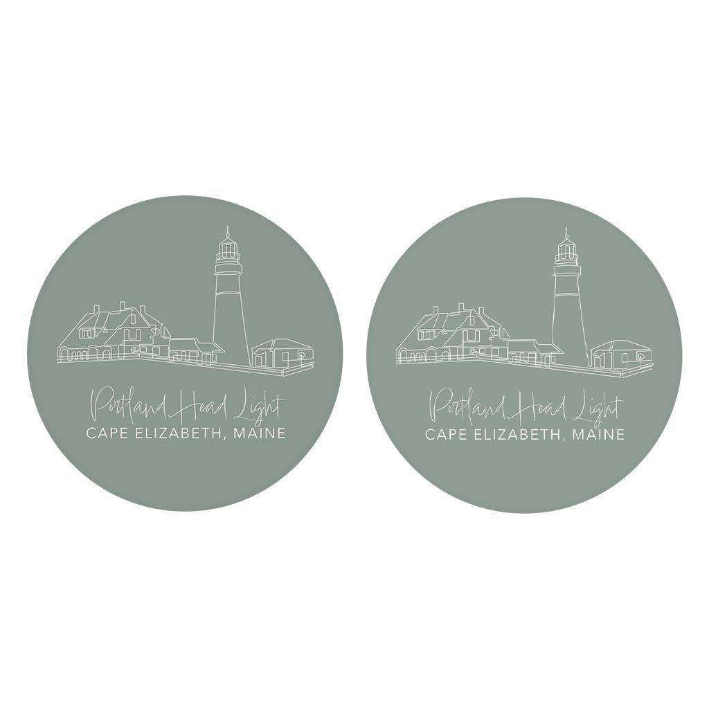 Portland Head Light Muted Coastal | Absorbent Car Coasters | Set of 2 | Min 4