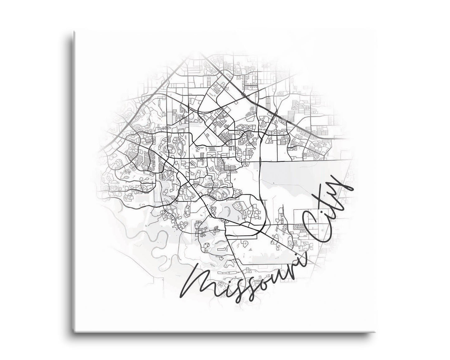 Minimalistic B&W Texas Missouri City Circle Map | Hi-Def Glass Art | Eaches | Min 2