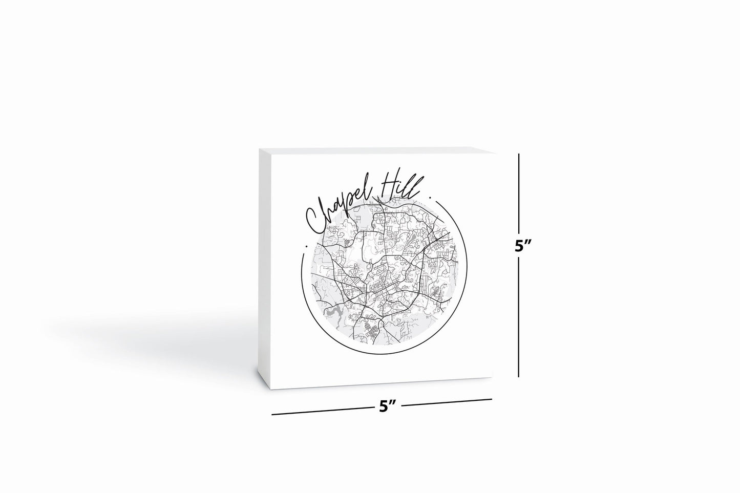 Minimalistic B&W North Carolina Chapel Hill Circle Map | Wood Block | Eaches | Min 4