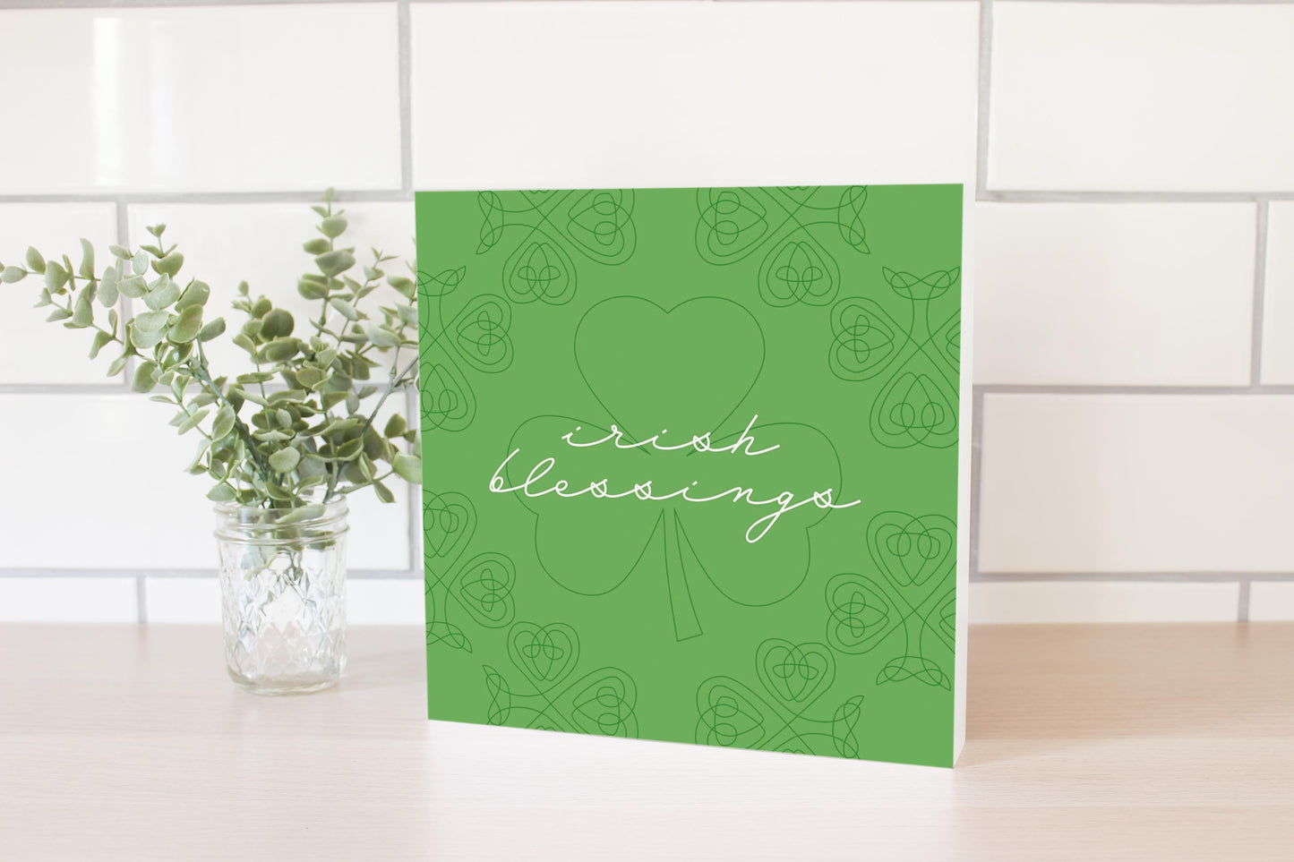 Light Green Shamrock Irish Blessings | Wood Block | Eaches | Min 2