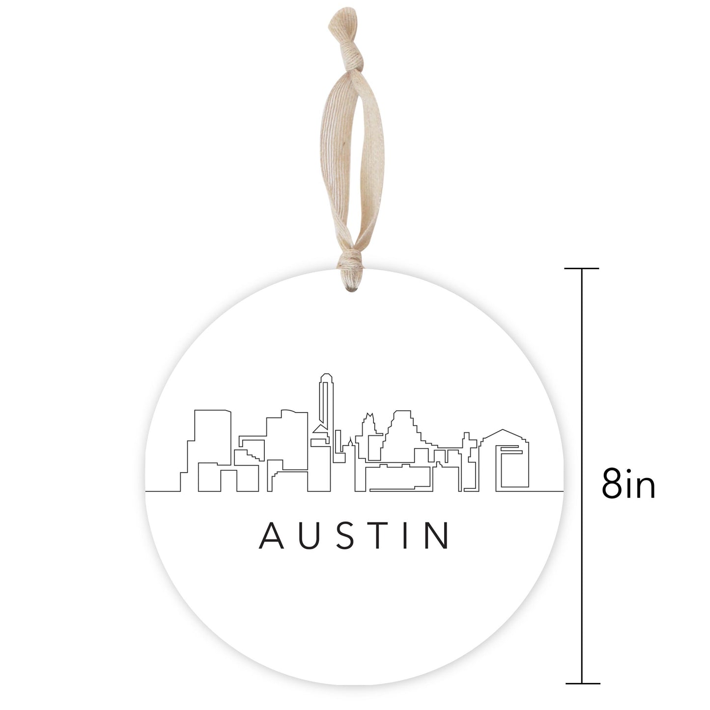 Minimalist B&W Texas Austin Skyline | Wood Ornament | Eaches | Min 1