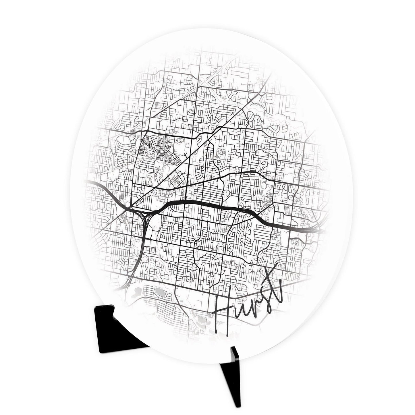 Minimalistic B&W Texas Hurst Circle Map | Wood Sign | Eaches | Min 1
