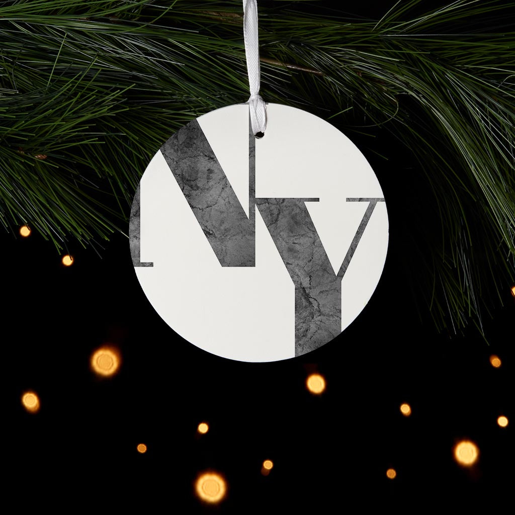 Minimalistic B&W New York White Initials | Wood Ornament | Eaches | Min 6