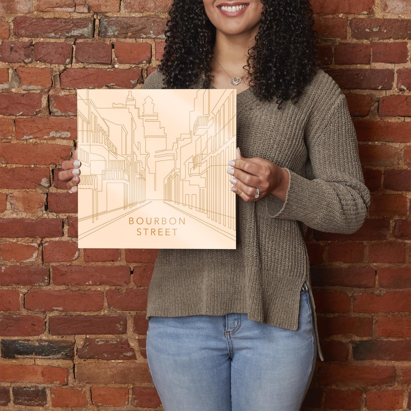 Modern Minimalist Louisiana Bourbon Street Line Drawing | Hi-Def Glass Art | Eaches | Min 1