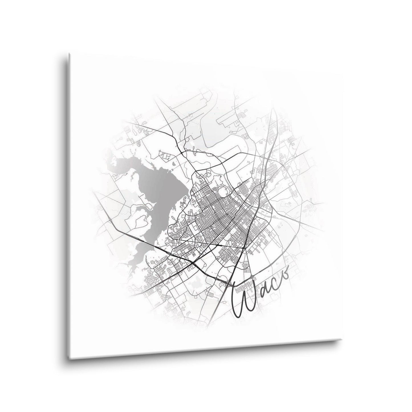 Minimalistic B&W Texas Waco Circle Map | Hi-Def Glass Art | Eaches | Min 1