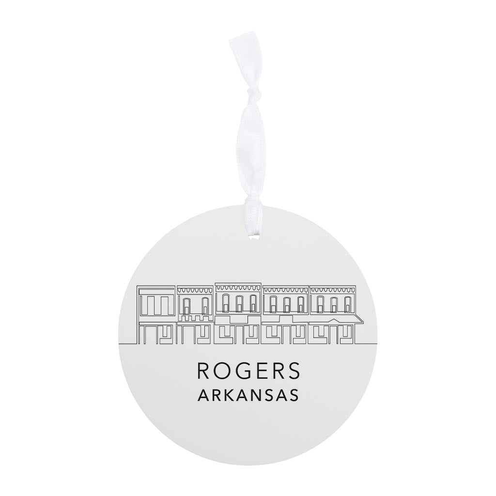 Minimalist B&W Arkansas Rogers Skyline State| Wood Ornament | Eaches | Min 6