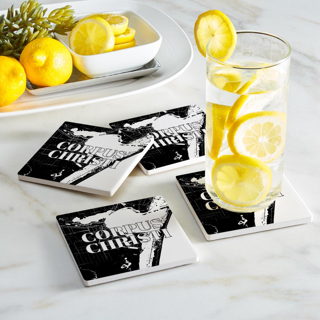 Minimalistic B&W Texas Corpus Christi Map | Absorbent Coasters | Set of 4 | Min 2