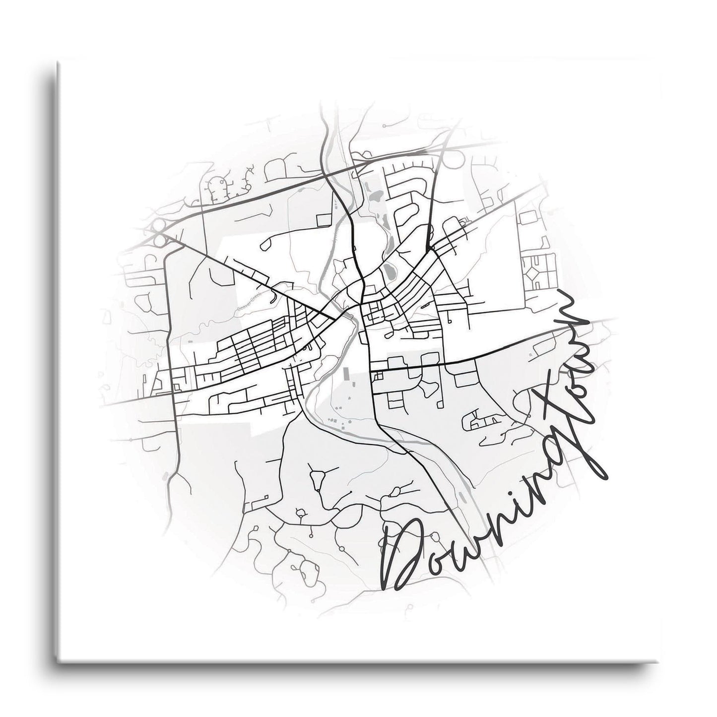 Minimalistic B&W Pennsylvania Downingtown Circle Map | Hi-Def Glass Art | Eaches | Min 1
