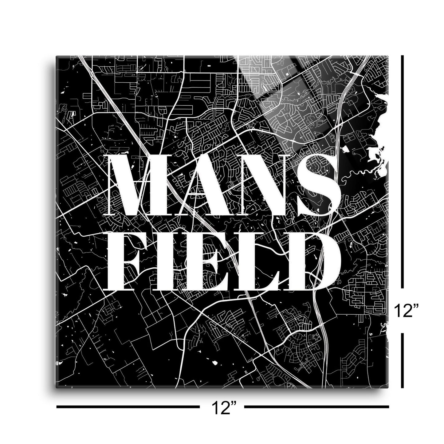 Minimalistic B&W Texas Mansfield Map | Hi-Def Glass Art | Eaches | Min 1