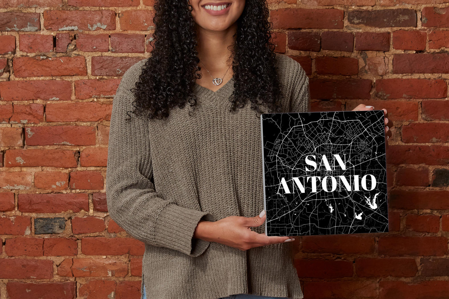 Minimalistic B&W Texas San Antonio Map | Wood Block | Eaches | Min 2