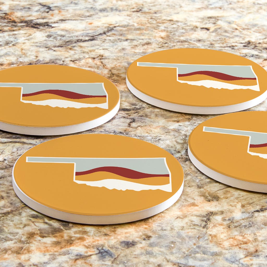 Modern Minimalist Oklahoma Orange Retro State Shape With Hills | Absorbent Coasters | Set of 4 | Min 2