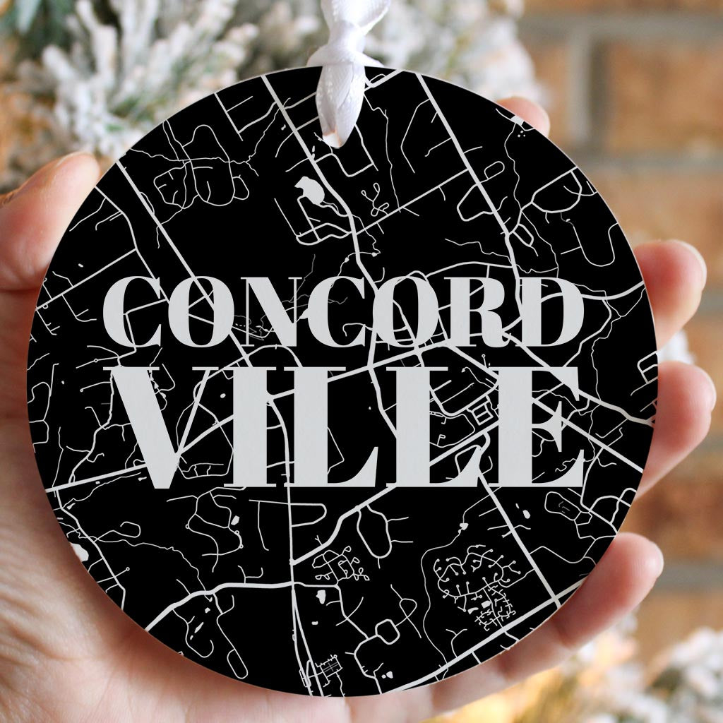Minimalistic B&W Pennsylvania Concordville Map | Wood Ornament | Eaches | Min 6