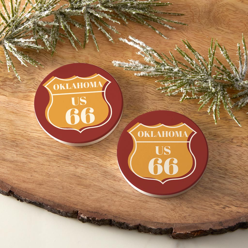 Modern Minimalist Oklahoma Us 66 Orange| Absorbent Car Coasters | Set of 2 | Min 4