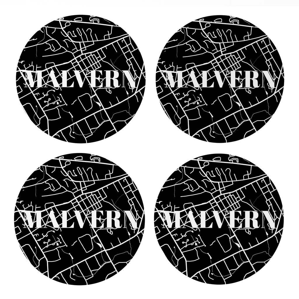 Minimalistic B&W Pennsylvania Malvern Map | Absorbent Coasters | Set of 4 | Min 2