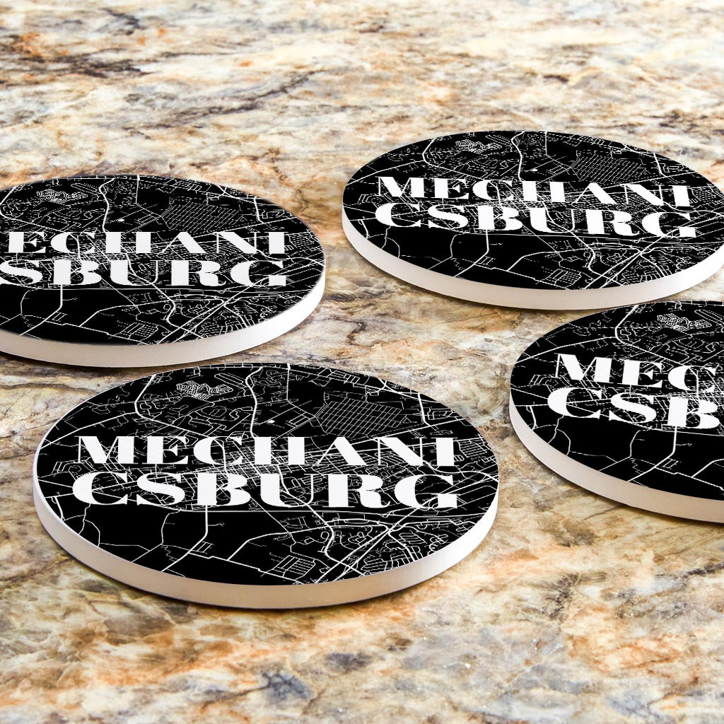 Minimalistic B&W Pennsylvania Mechanicsburg Map | Absorbent Coasters | Set of 4 | Min 2